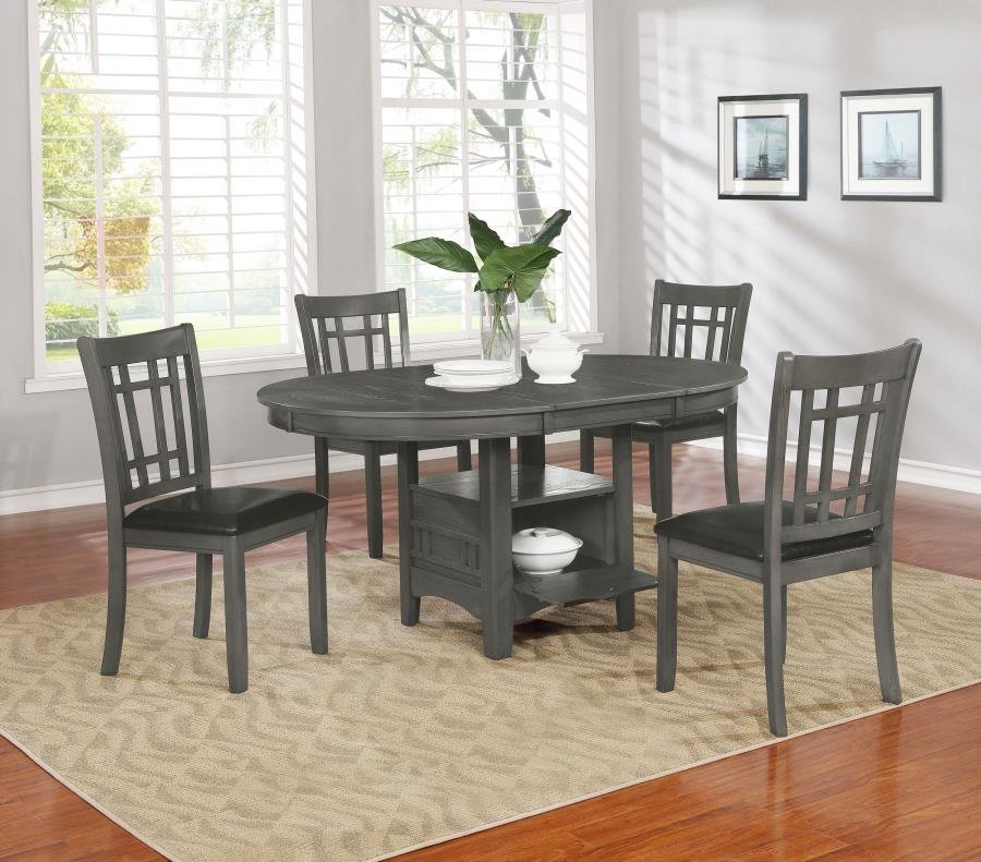 LAVON 5-PIECE OVAL EXTENSION LEAF DINING SET MEDIUM GREY