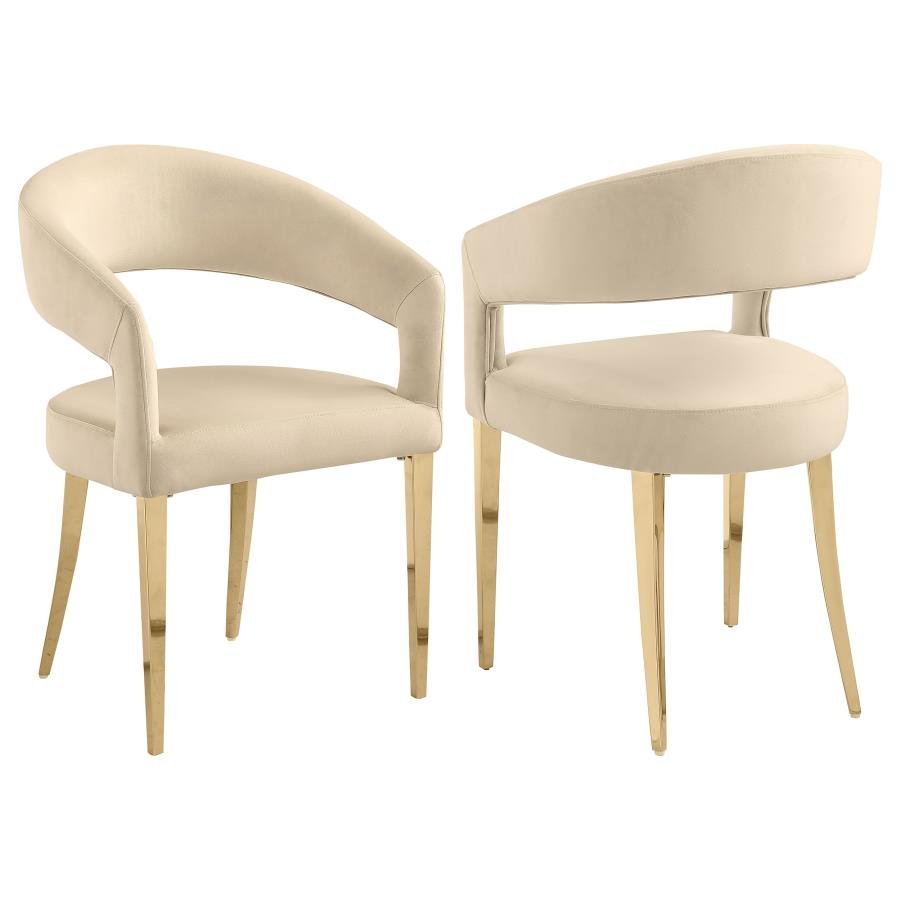 GALIANO VELVET UPHOLSTERED DINING ARM CHAIR BEIGE (SET OF 2)