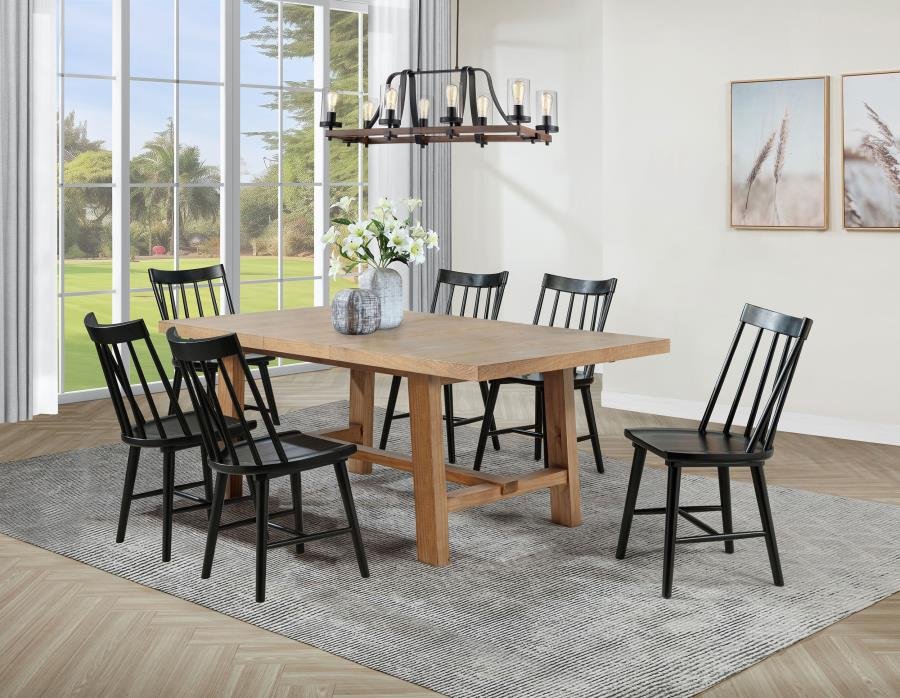 MIDDLETON 7-PIECE EXTENSION LEAF DINING SET BROWN AND BLACK