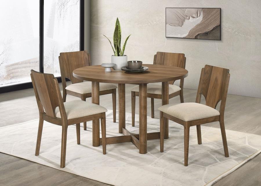 CRESTMORE 5-PIECE 46-INCH ROUND WOOD DINING TABLE SET WALNUT