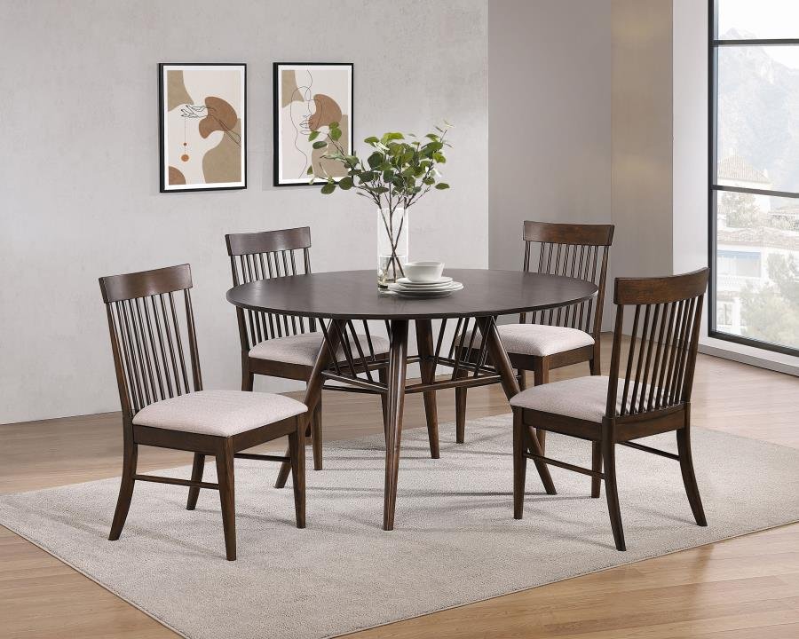 EVERTON 5-PIECE ROUND 53-INCH DINING TABLE SET DARK WALNUT