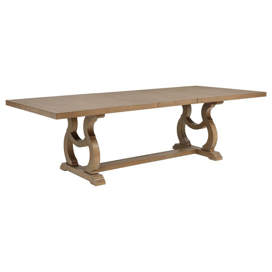 BROCKWAY 104-INCH EXTENSION LEAF DINING TABLE BARLEY BROWN
