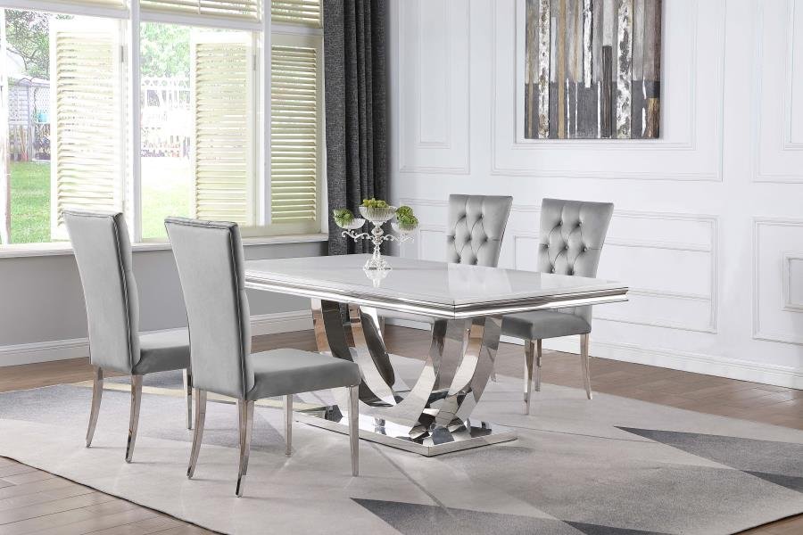 KERWIN 5-PIECE RECTANGULAR DINING TABLE SET GREY AND CHROME