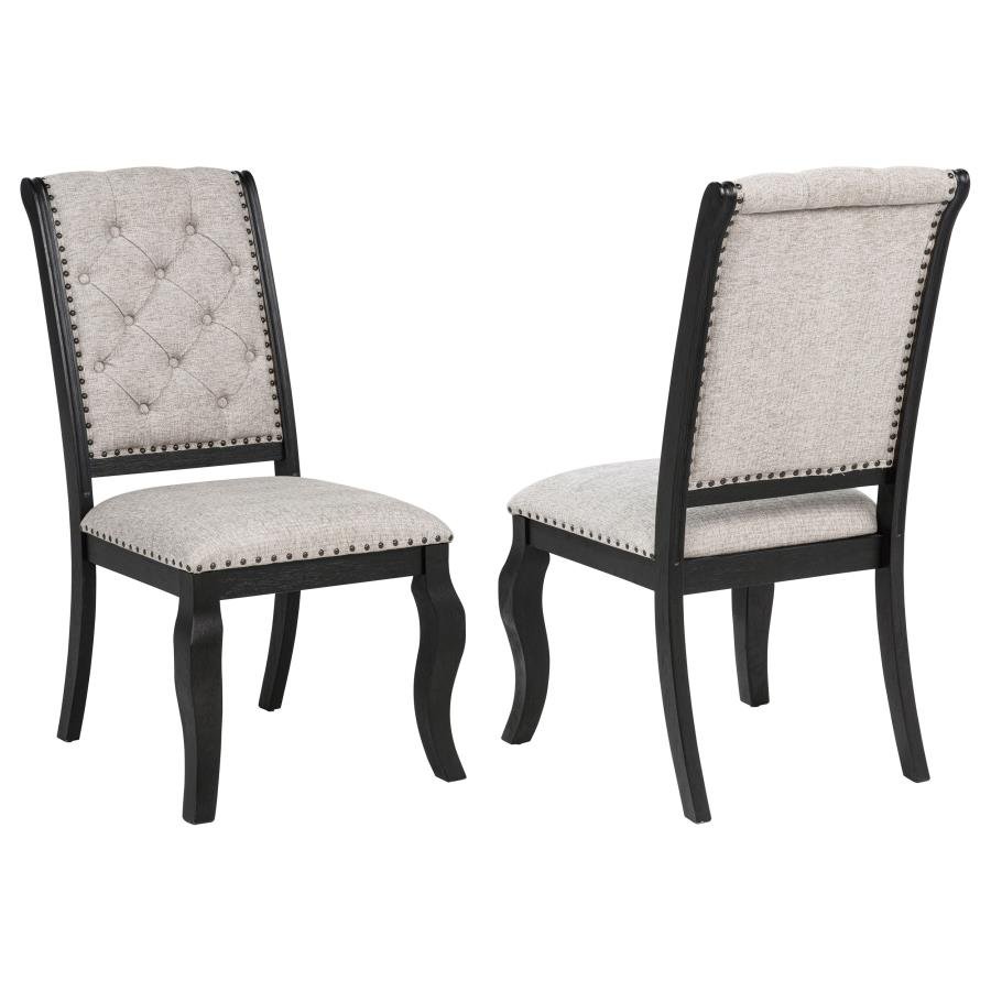 PHELPS UPHOLSTERED DINING SIDE CHAIR TOBACCO AND DISTRESSED NOIR