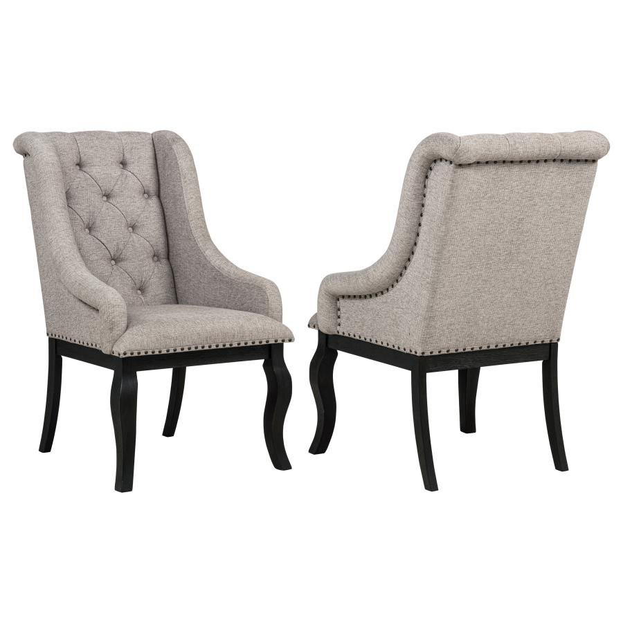 PHELPS UPHOLSTERED DINING ARM CHAIR TOBACCO AND DISTRESSED NOIR
