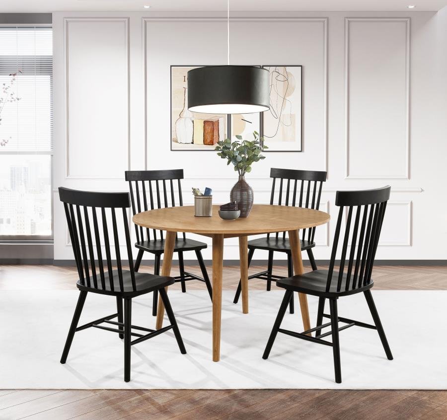 ANDREWS 5-PIECE ROUND DINING TABLE SET LIGHT ASH AND BLACK