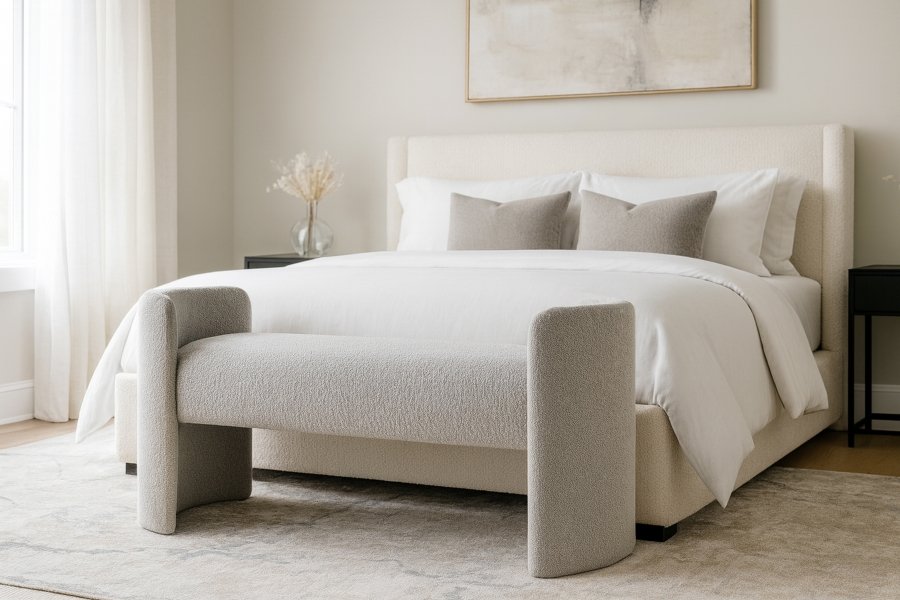 18458-1.jpg Peyton Boucle Fabric Upholstered Bench - Image 2