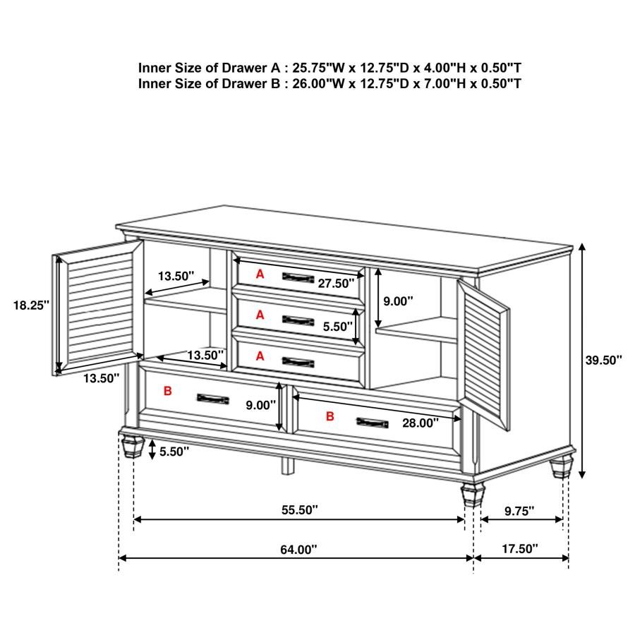 205333_03x900.jpg FRANCO 5-DRAWER DRESSER DISTRESSED WHITE - Image 3