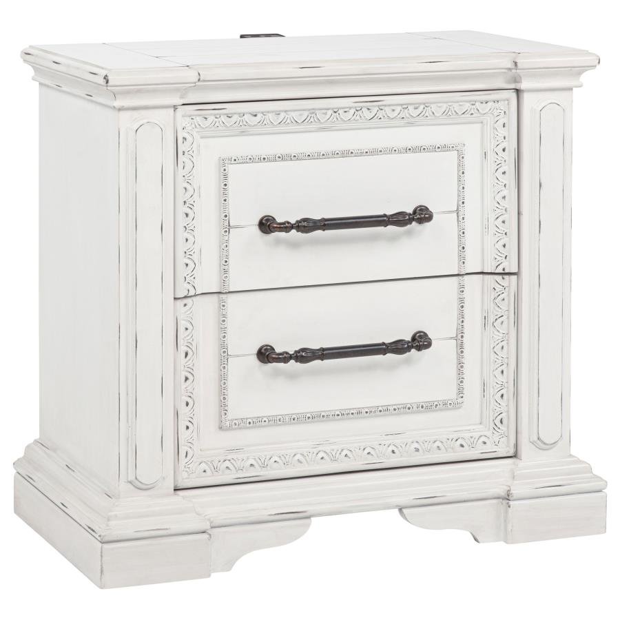 MCKINNEY 2-DRAWER NIGHTSTAND WITH DUAL USB VINTAGE WHITE