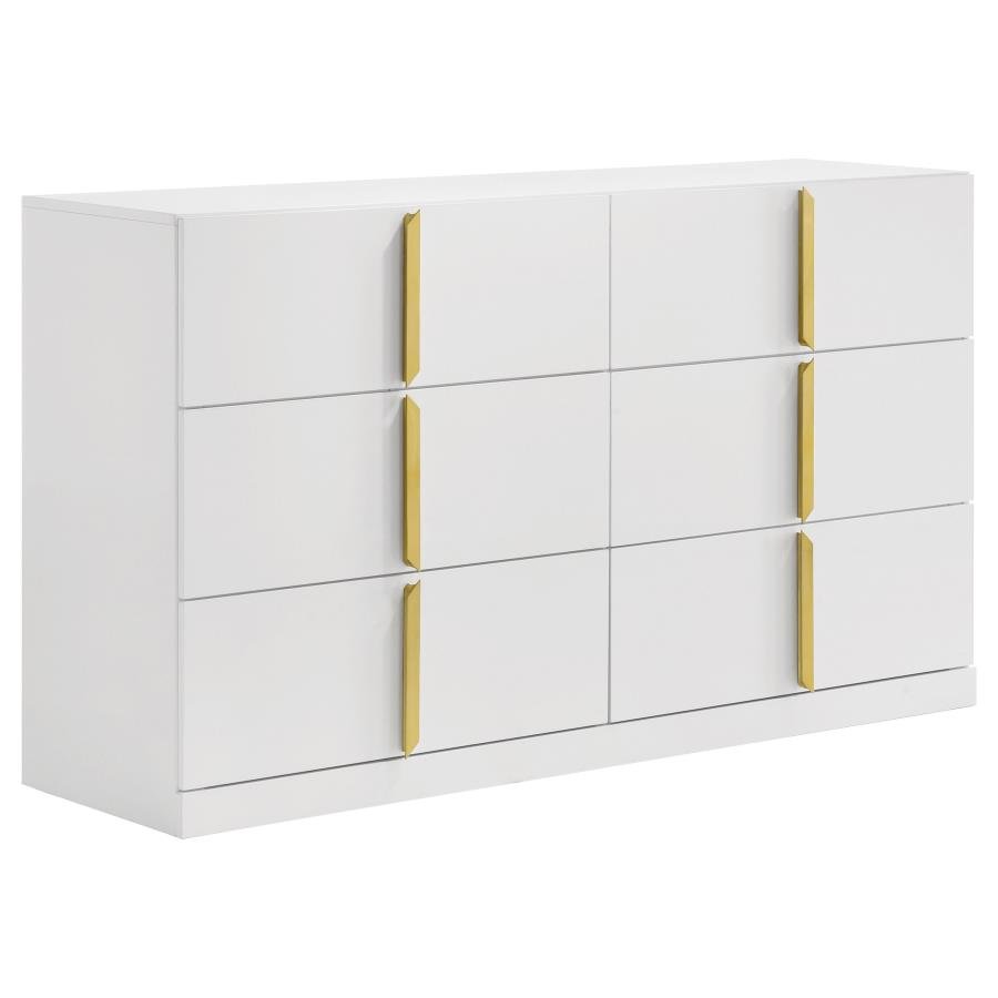 INES 6-DRAWER BEDROOM DRESSER CABINET WHITE HIGH GLOSS