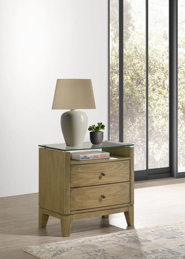 224922_01x900.jpg GRANADA 2-DRAWER GLASS TOP NIGHTSTAND NATURAL PINE - Image 2