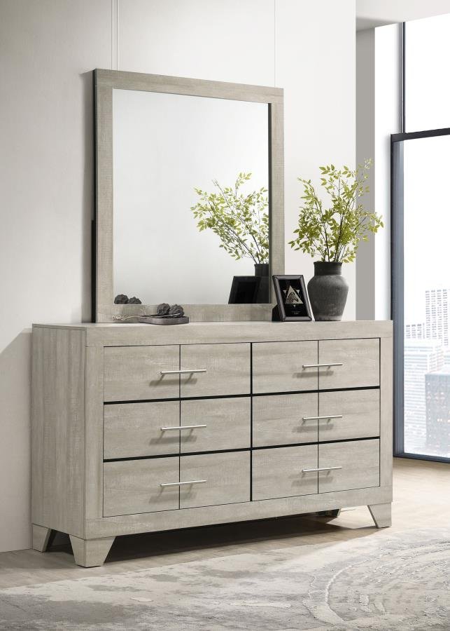 225063M_01x900.jpg TRENTON 6-DRAWER BEDROOM DRESSER WITH MIRROR RUSTIC CREAM - Image 2