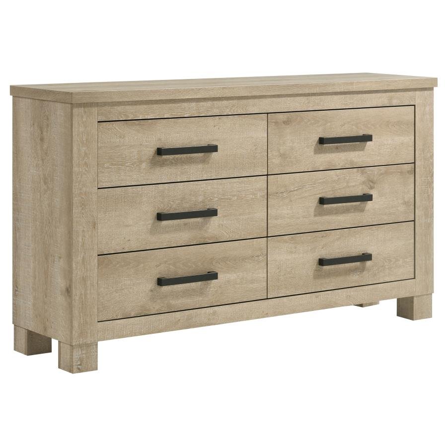 OAKGLEN 6-DRAWER BEDROOM DRESSER WEATHERED OAK