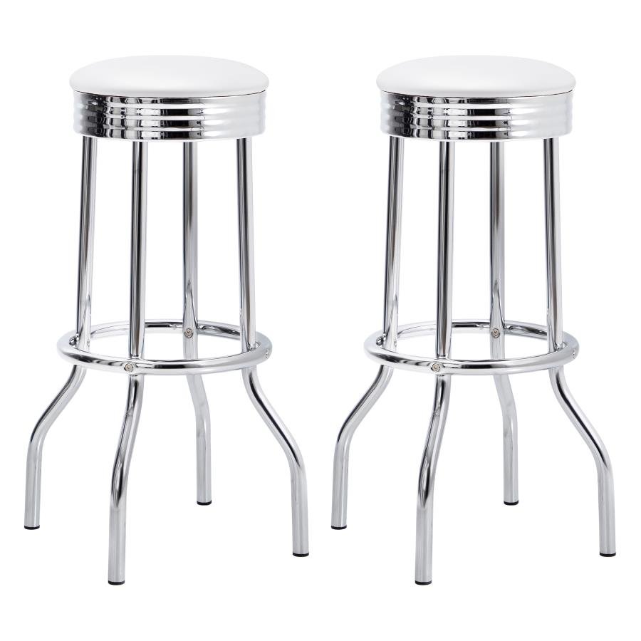 RETRO UPHOLSTERED METAL SWIVEL BAR STOOL WHITE (SET OF 2)