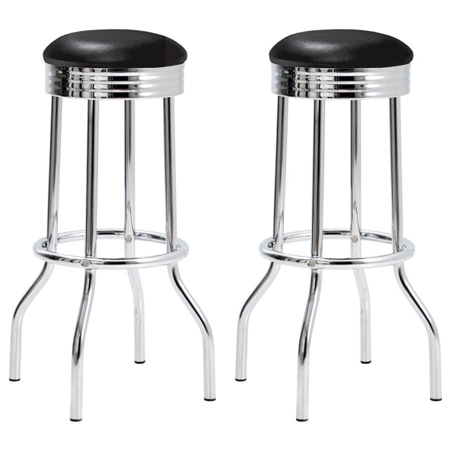RETRO UPHOLSTERED METAL SWIVEL BAR STOOL BLACK (SET OF 2)