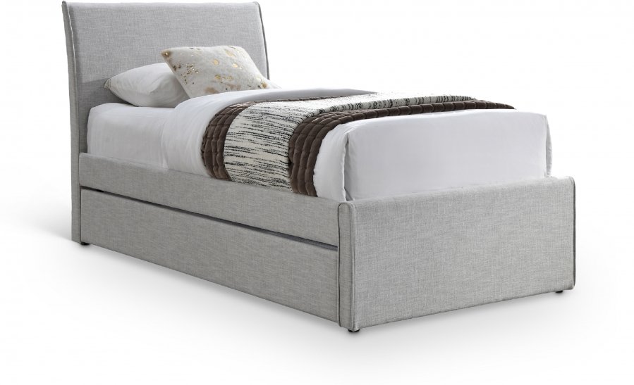 Myles Linen Textured Fabric Upholstered Twin Trundle Bed