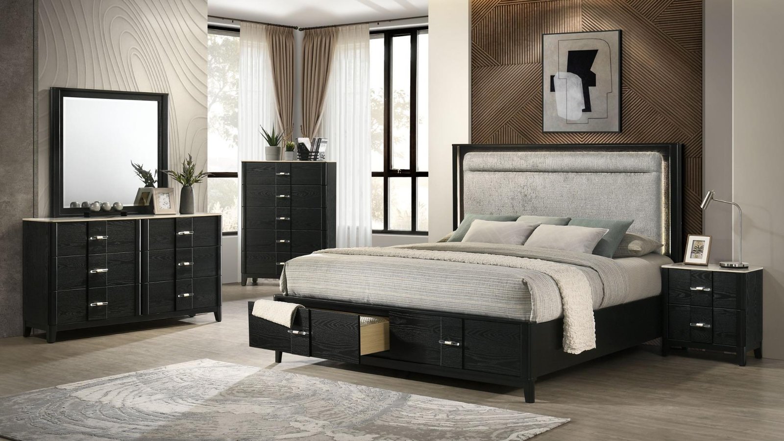 OPEL KING 5 PC BEDROOM SET IN BLACK