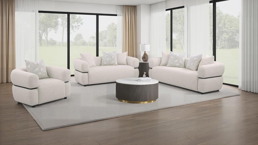 JEANETTE 3-PIECE FABRIC UPHOLSTERED ROUND ARM SOFA SET BEIGE