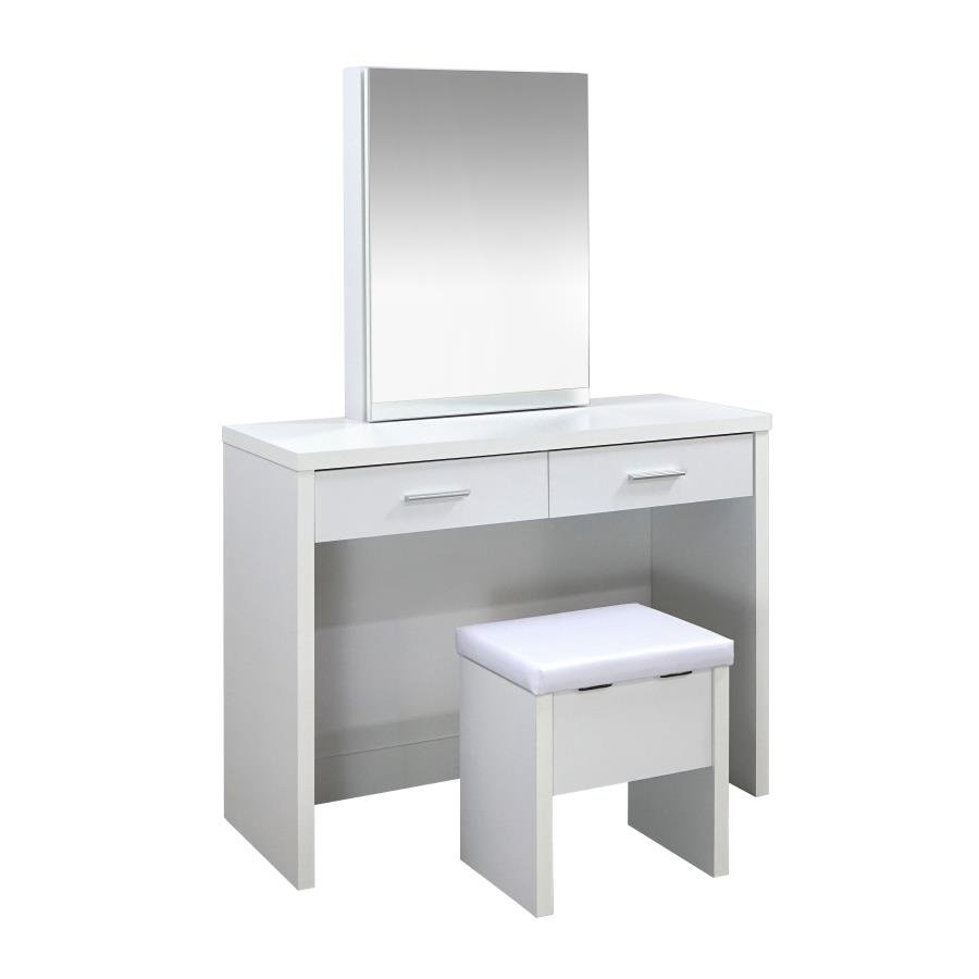 BUNBURY MAKEUP VANITY TABLE SET STORAGE MIRROR AND STOOL WHITE