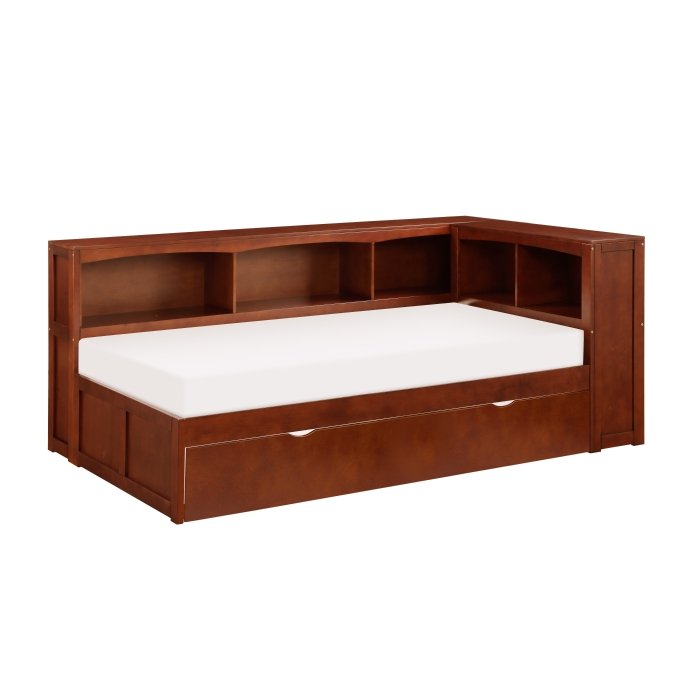 B2013BCDC-1BCR* Twin Bookcase Corner Platform Bed with Twin Trundle
