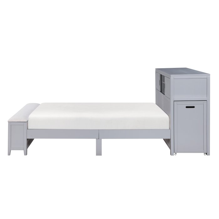B2024GYBC-1_noB__l.jpg B2024GYBCF-1* Full Bookcase Platform Bed with Hidden Desk, Stool and Storage Bench - Image 3