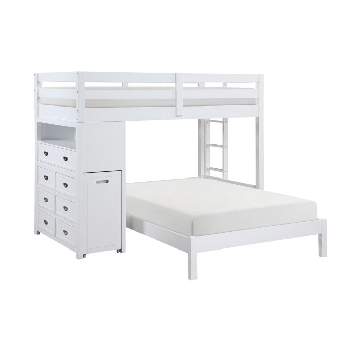 B2024WHLTF-1* Twin/Full Loft Bunk Bed with Chest and Hidden Desk