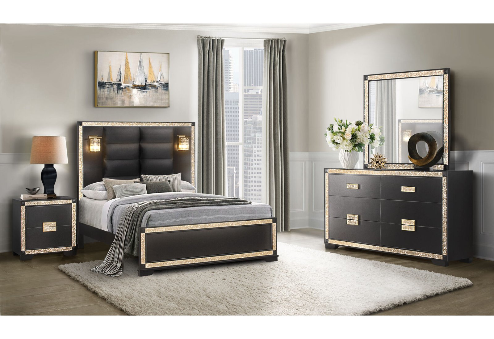 Blake-Queen-4PCS-RSC-6.jpg BLAKE BLACK/GOLD KING BED GROUP WITH LAMPS - Image 2