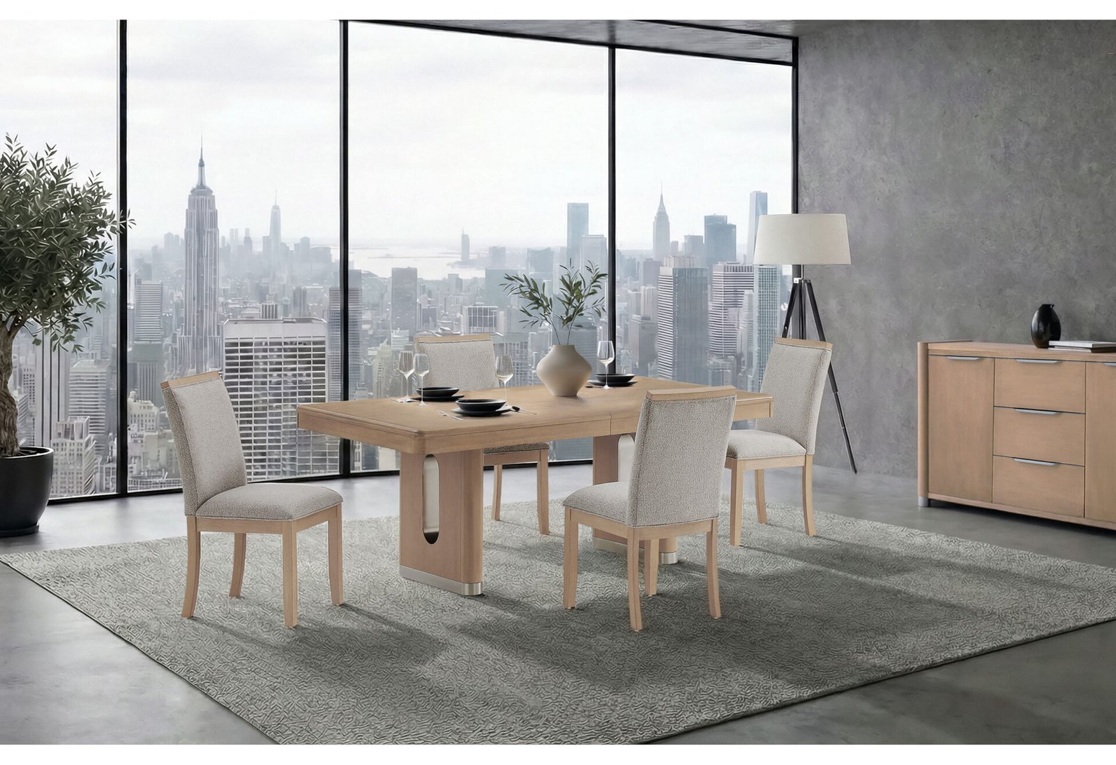 D1248 NATURAL DINING TABLE AND 8 DINING CHAIRS