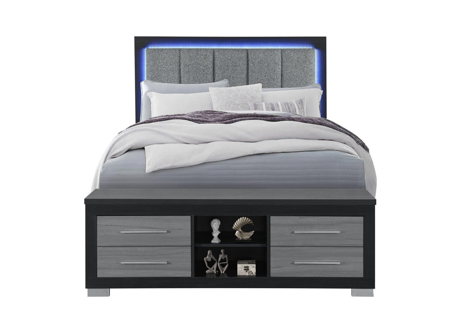 EMMA BLACK/GREY QUEEN BED WITH LED AND USB