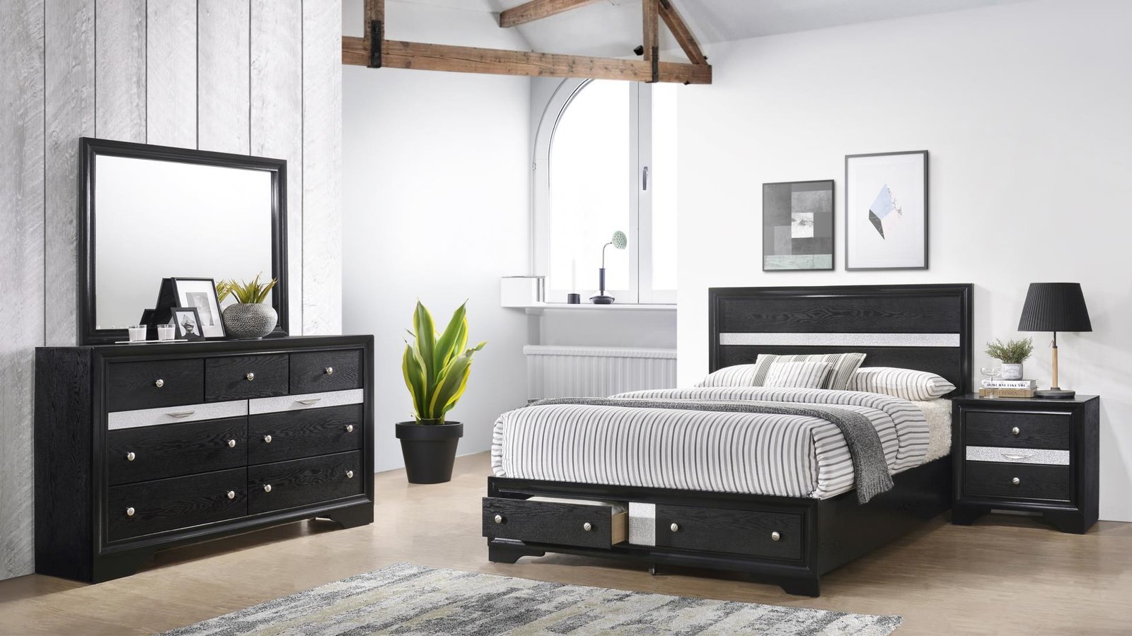 MATRIX QUEEN 4 PC BEDROOM SET IN BLACK
