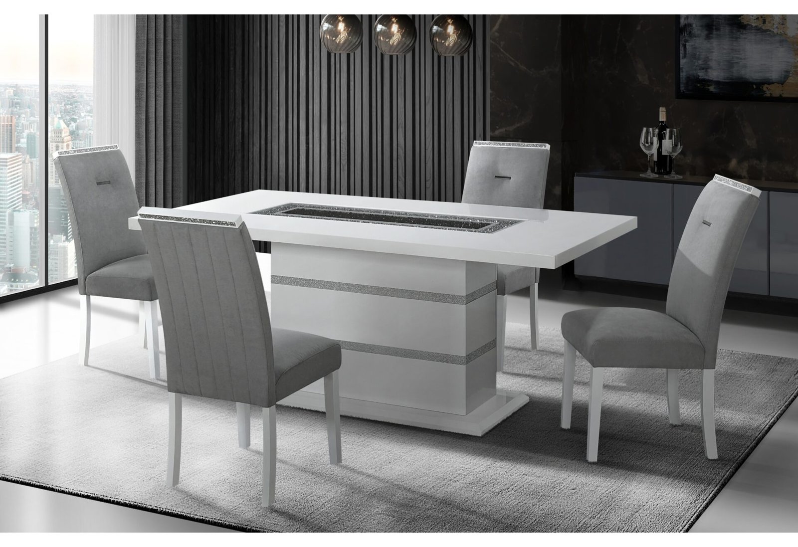MONACO WHITE DINING TABLE + 6 MONACO DINING CHAIR