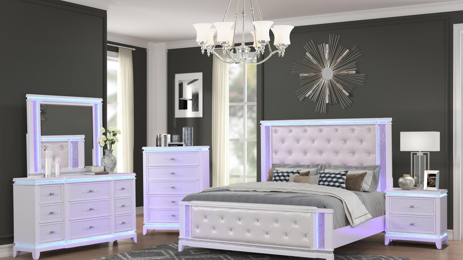 OPIUM QUEEN 5 PC BEDROOM SET IN MILKY WHITE