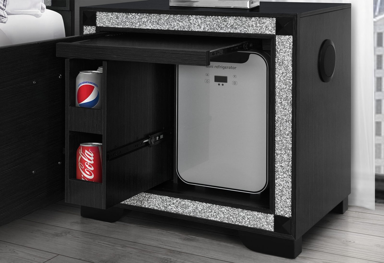 SOLEIL-CHARCOAL-NS-W-COOLER-DETAIL.jpg SOLEIL CHARCOAL NIGHTSTAND WITH COOLER AND SPEAKER - Image 2