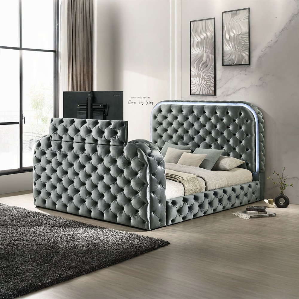 Kana Eastern King Bed w/LED, Fireplace & TV Stand